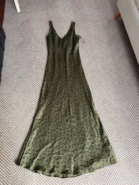 Zara Olive Green Polka Dot Slip Dress